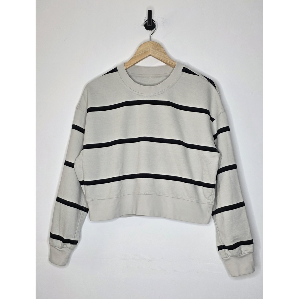 Lululemon Size 4 Perfectly Oversized Cropped Crew Stripe Bone/Black